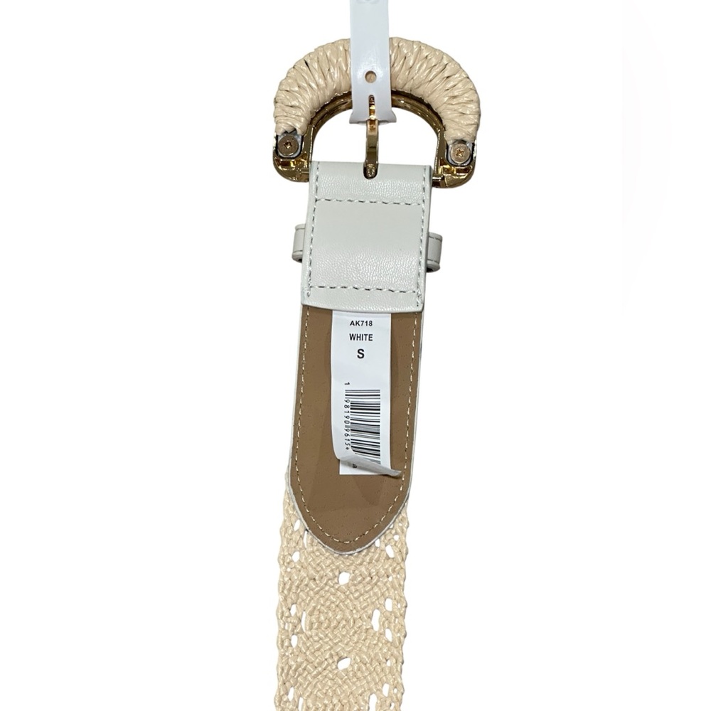 Anne Klein Cream Woven Waist Belt with Gold Buckle - Picture 2 of 6